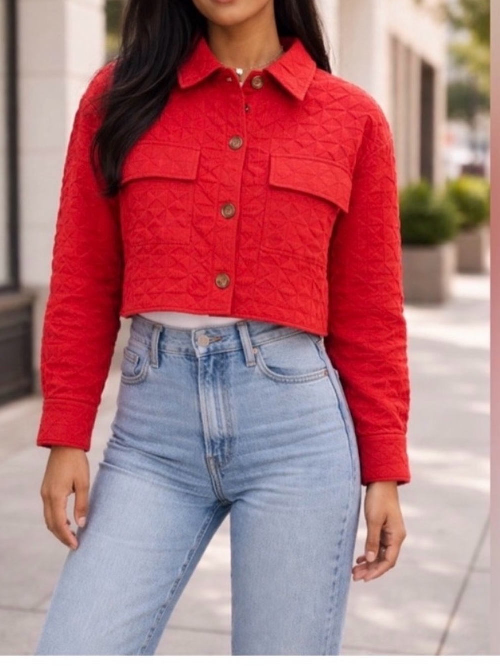 NWT Privy Baked Apple Red Quilted Cropped Shacket Jacket